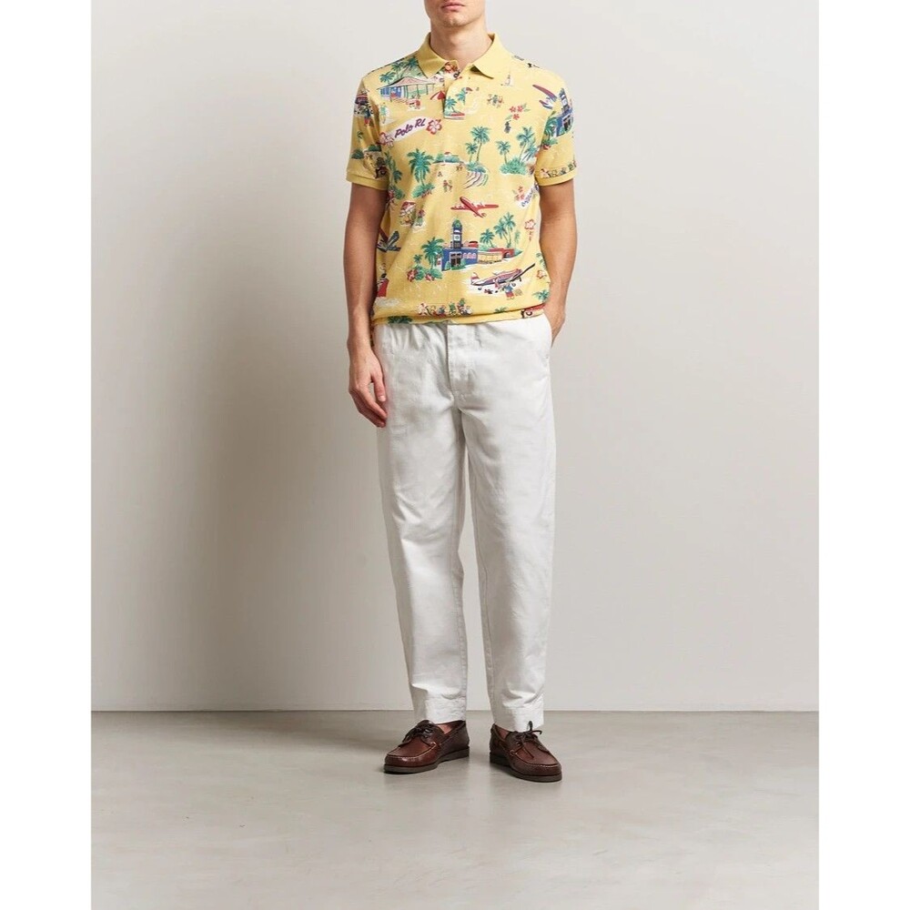 NWT POLO RALPH LAUREN Men's POLO Shirt Printed Mesh Holiday Bear Yellow